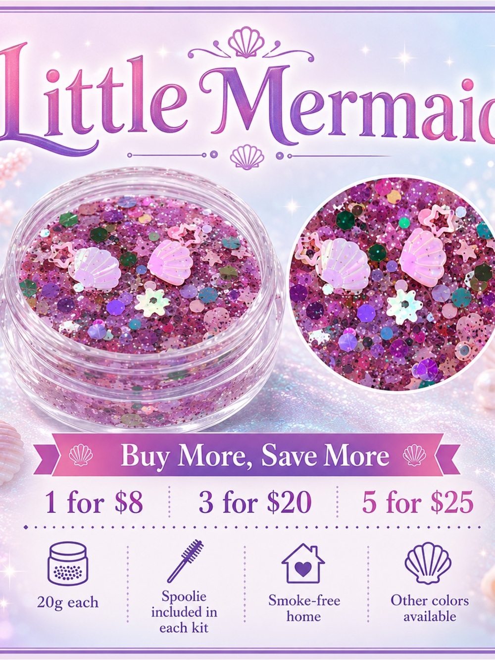 Little Me Pink Purple Mermaid Shell Glitter Pot